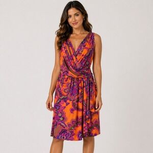 Lauren Ralph Lauren Dress Womens Orange Paisley V-Neck Sleeveless NO SIZE TAG